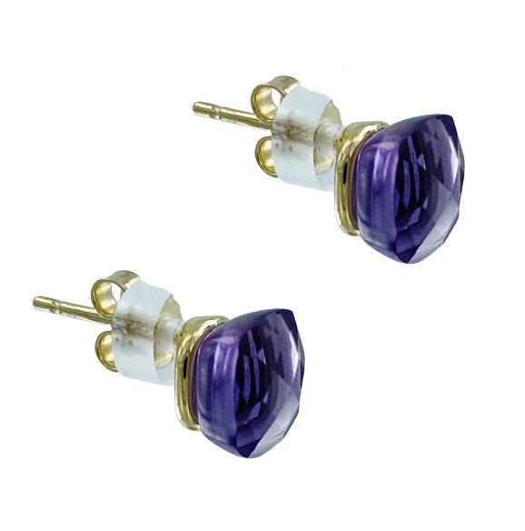 Orecchini A Lobo In Oro Giallo 9kt Con Ametista A Cuore, Ivy Gems, Perle Forcella, Eleganti E Regalo