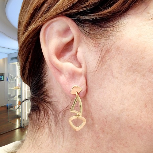 Orecchini Pendenti Geometrici Grossi In Metallo Misto, Martellati, Lunghi 4,6 Cm, In Confezione Regalo