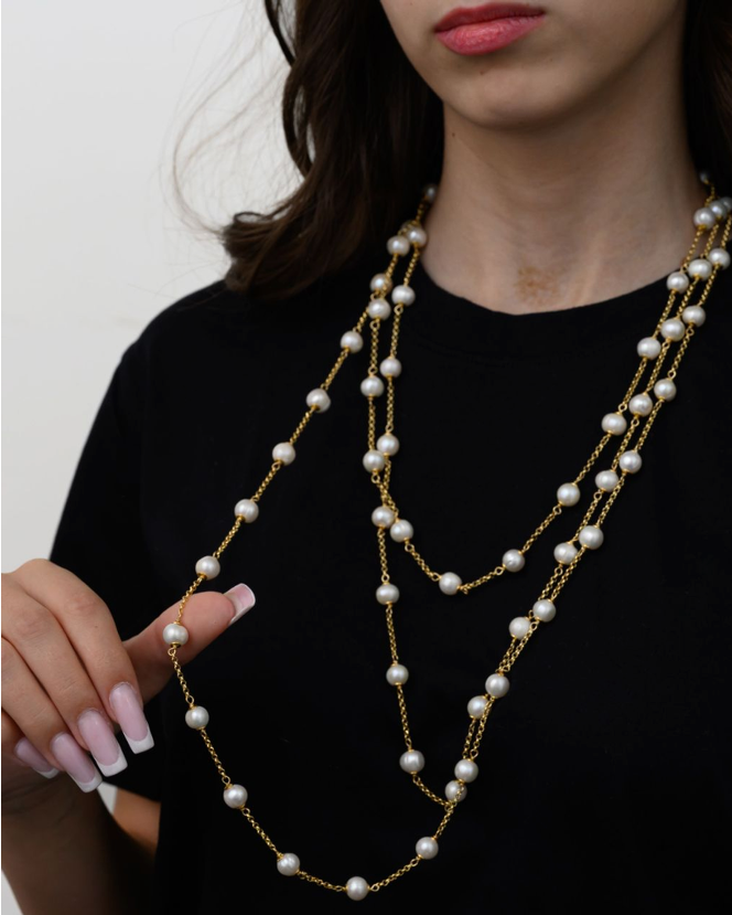 Aleasha Collana lunga multistrato di perle per le donne collana di